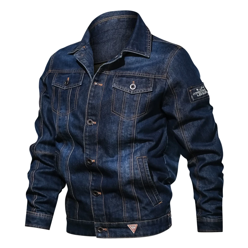 Зимняя мужская джинсовая куртка, пальто, толстые теплые джинсы с мехом, куртки, приталенная уличная одежда, мужская верхняя одежда, военная куртка, верхняя одежда - Цвет: Dark Blue MG66008