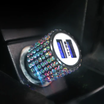 ラインストーン usb 車の充電器タブレット gps 急速充電器車の充電器デュアル usb 自動車電話の充電器で車の装飾品