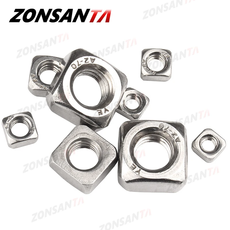 ZONSANTA Vierkantmuttern M3 M4 M5 M6 M8 M10 M12 A2 304 Edelstahl Din557 – Detail 2