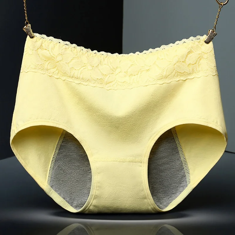 Цвет: желтый Female Physiological Pants Cotton Health Seamless Briefs Mid-Rise Waist Warm Leak Proof Menstrual Women Underwear Period Panties - Цвет: Цвет: желтый
