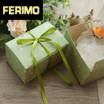 

Light Green White Flower Design 10pcs 15*10*9 Cm Paper Box Candy Cookie Jar Candle Wedding Party Birthday DIY Gift Packaging