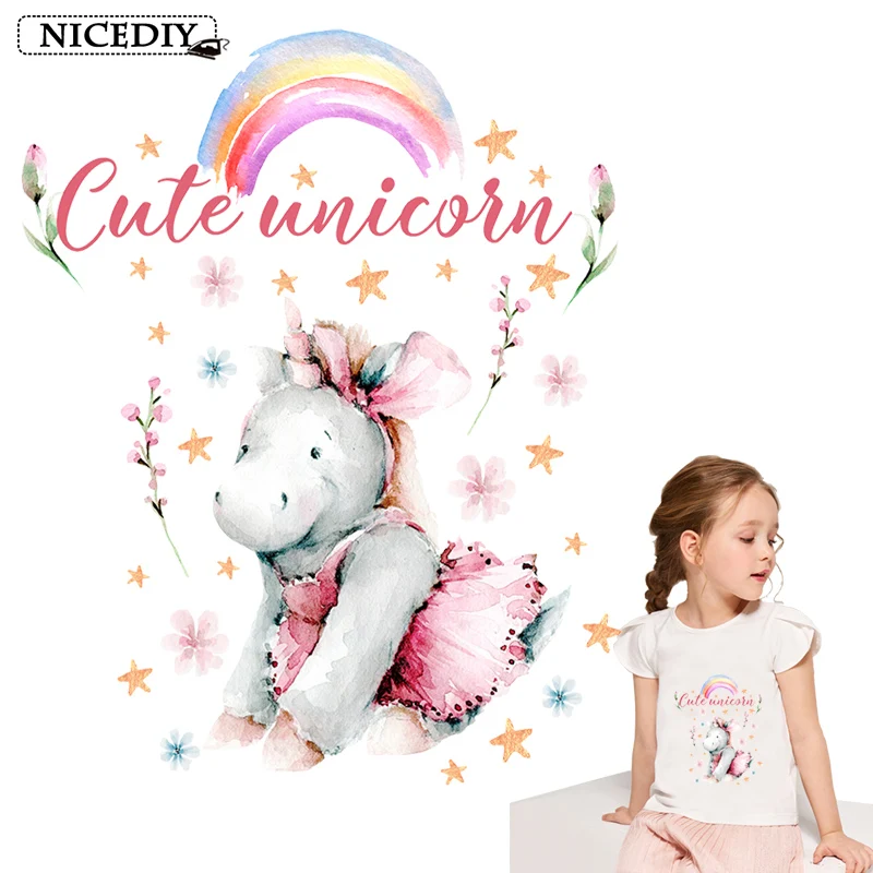

Nicediy New Unicorn Patch Stripes Iron On Transfers Patches For Clothes Heat Transfer Vinyl Thermo Stickers Badge Applique DIY