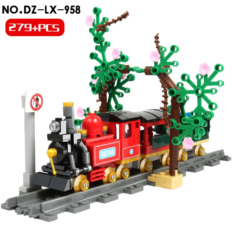 Cheap Newest City Train Blocks Compatible LegoINGLYs Building Blocks Tracks Rail Playmobil Model Construction Toys For Children Gift