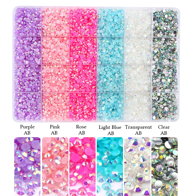 Embroidery Machines 19200pcs/box Resin Loose Rhinestone Rainbow Color AB Glue On Rhinestones for DIY Creative Design Decoration Crafts tailoring marker pencil Fabric & Sewing Supplies