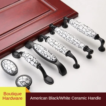 BlackWhite Ceramic Furniture Handle American Style Simple Kitchen Cabinet Handle Wardrobe Round Drawer Knob