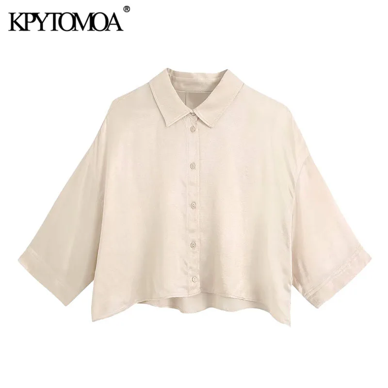 KPYTOMOA Women 2020 Fashion Button-up Loose Cropped Blouses Vintage Short Sleeve Cozy Female Shirts Blusas Chic Tops KPYTOMOA Women 2020 Fashion Button-up Loose Cropped Blouses Vintage Short Sleeve Cozy Female Shirts Blusas Chic Tops