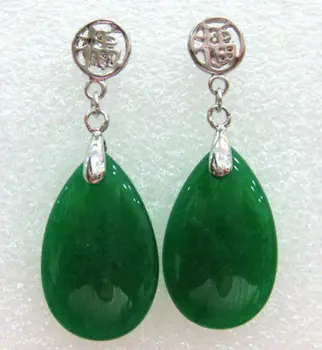 

charm lady's green natural jade tear drop bless happiness earrings
