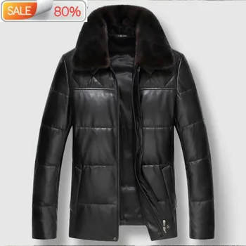 

Men's Winter Real Sheepskin Coat Genuine Leather Down Jacket Men Mink Fur Collar Couro Legitimo 91AAA
