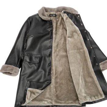 

Winter Female Leather Thick Warm Black Jacket Women Chaqueta Cuero Mujer Slim Windbreaker Long Coat Plus size XL-5XL Outerwear