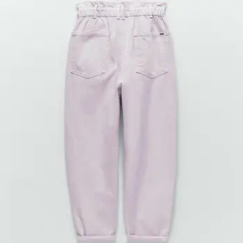 

Harem Pants Winter 100% Cotton Loose Belt Girls High Waist Denim Pockets Zipper Female Women Autumn Mom Jeans Trousers