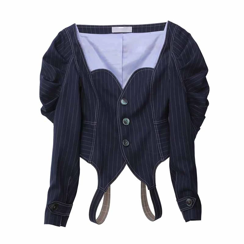 SeeBeautiful Новая мода Лето Осень простой полосатый длинный рукав однобортный ремень короткий жакет Свободное пальто для женщин N384