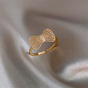 

Fashion Korean Ring with Micro Pave Zircon Stones Bowknot Finger Ring Wedding Party Jewelry Gift Female