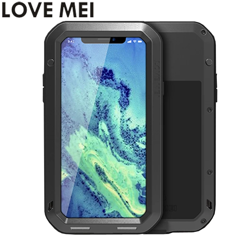 5.8'' LOVE MEI Powerful Heavy Duty Shockproof Fundas Metal Cover for iPhone XS X 10 iPhoneXs Case Silicone Coque Toughened Glass |