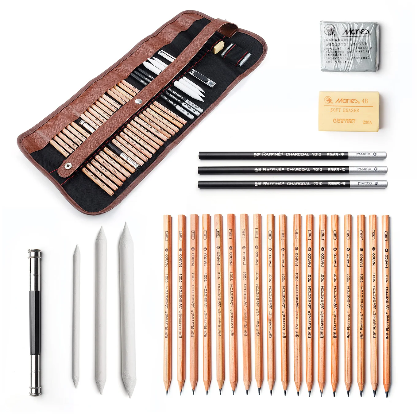 Billige 29 stück Professionelle Skizze   Zeichnung Kunst Tool Kit Mit Graphit Bleistifte, Holzkohle Bleistifte, Papier Löschbaren Stift, handwerk Messer