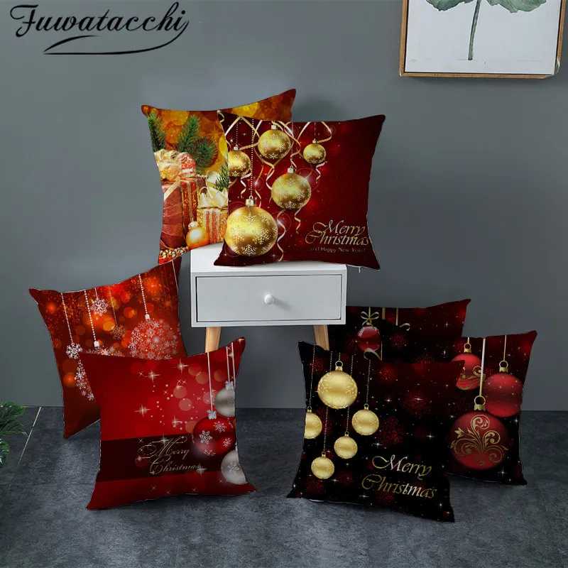 

Fuwatacchi Festive Red Pattern Cushion Cover Christmas Style Pillow Cover Home Sofa Car Decorative Throw Pillowcase 45x45cm