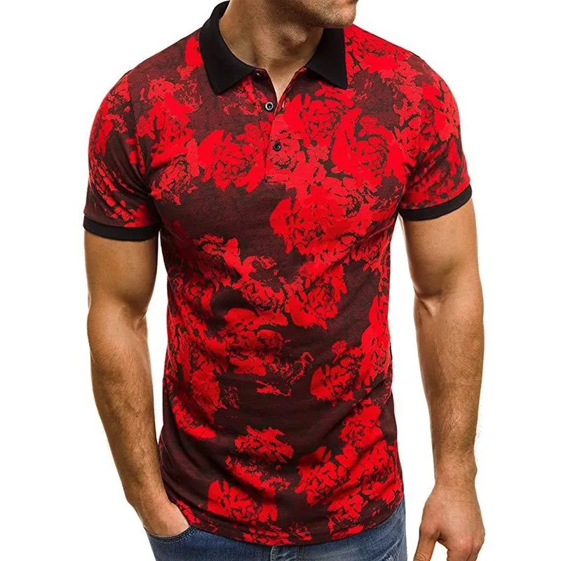 Men T Shirt Fashion Men's Slim Short Sleeve T-Shirt Fashion Men's Lapel Cotton T-Shirt Gray Green Red Print Top T-Shirt M-3XL