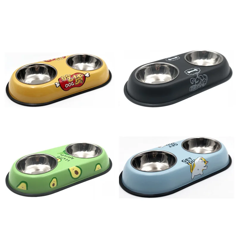 

Pet Bowl Double Bowl Stainless Steel Cat Bowl Dog Pot Anti-Knocking Dog Bowl Cartoon Drinking Water Feeder Cat Cat Pot Dog Bowls