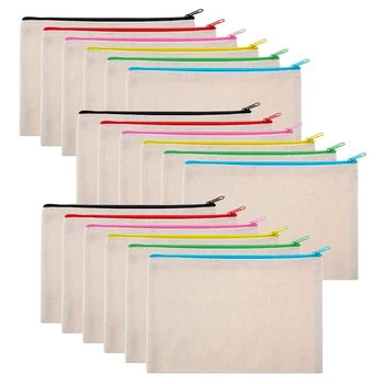 

18 Pieces Canvas Makeup Bag Multipurpose Cosmetic Bag Travel Toiletry Pouch Pen Coin Bag Blank DIY Bag with Zipper