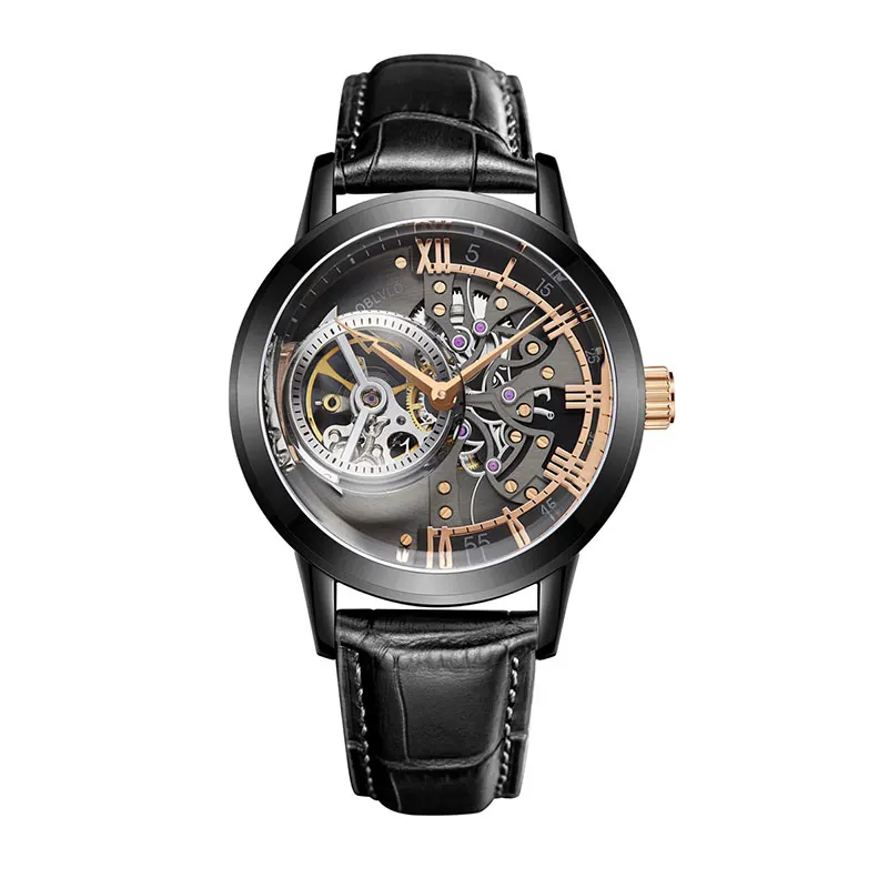 OBLVLO, роскошные Брендовые повседневные часы с турбийоном, мужские часы со скелетом из розового золота, автоматические механические часы для мужчин, Montre Homme - Цвет: OBL8238-BBBG