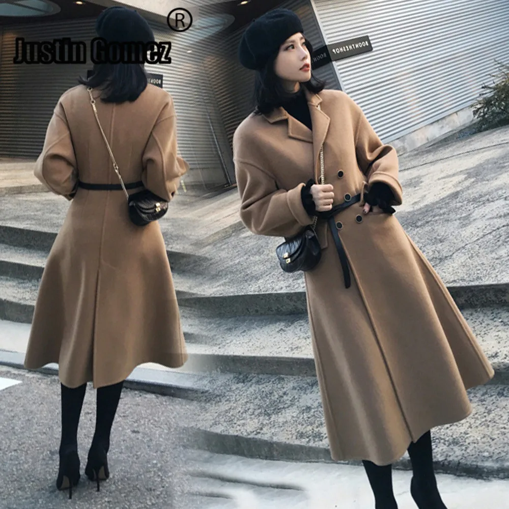 

Double-breasted Female Winter Coat With Pockets Popular Autumn Outerwear Woolen Coat Stlylish Warm Abrigos Mujer Invierno 2019