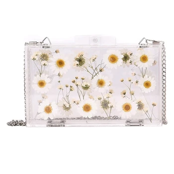 

Women Evening Bags Flower Wedding Party Pearl Flower Bride Handbag Crossbody Clear Hard Box Clutch Transparent Chain Bag