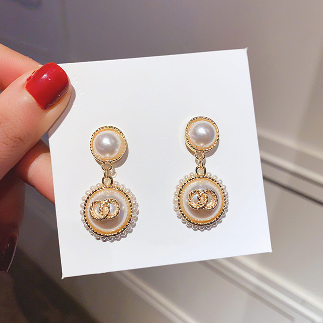 New Fashion Bowknot Oversized Pearl Drop Earrings For Women Shining Crystal Golden Metal Earrings Wedding Party Jewelry