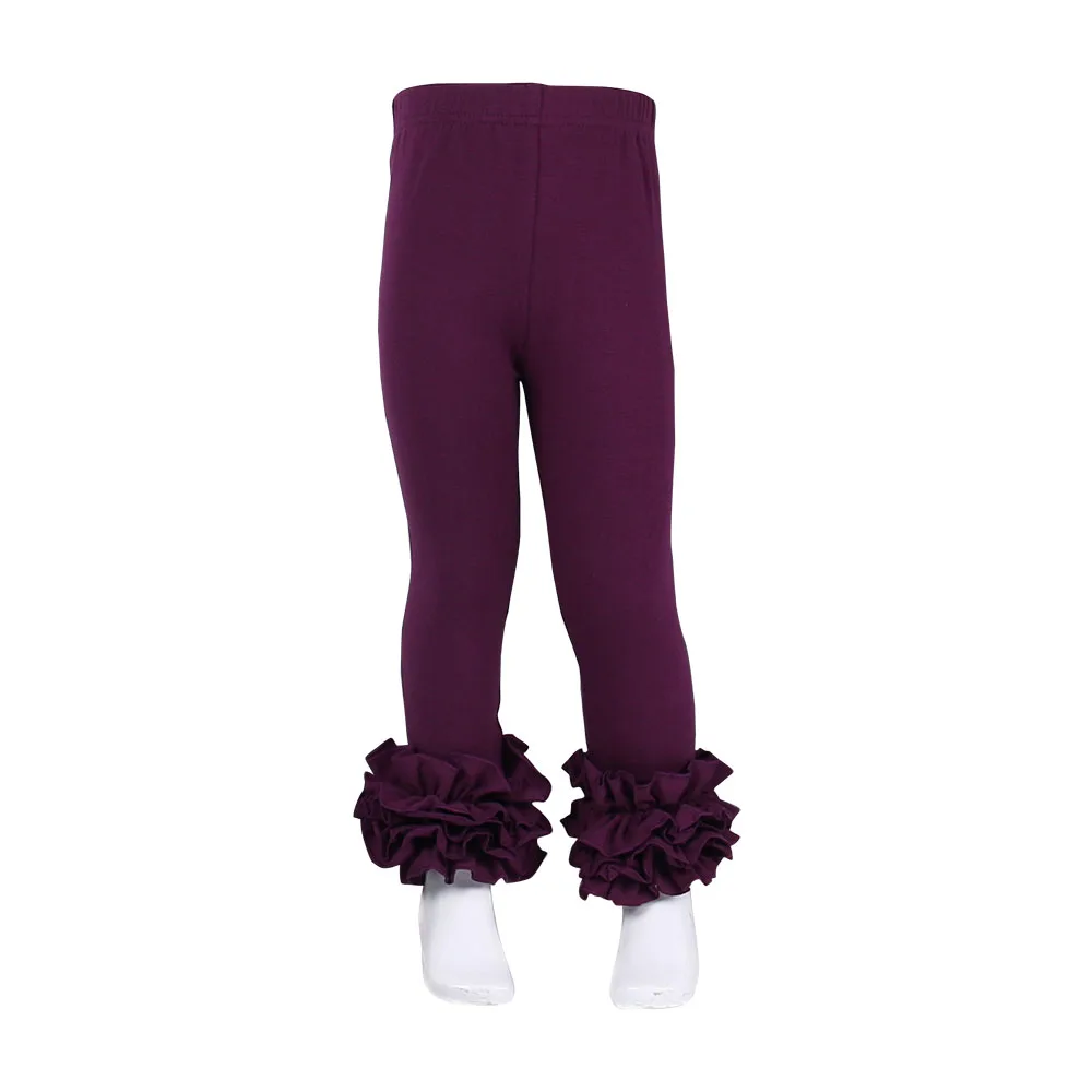 plum MUDBALA/Эксклюзивные однотонные хлопковые леггинсы для маленьких девочек; Тройная оборка; детская одежда; брюки с рюшами для маленьких девочек - Цвет: plum
