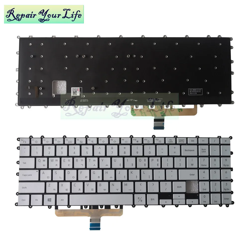 Teclado Backlight para Samsung Galaxy Book Flex British Korean Silver Keycaps Reino Unido kr Np950xcj-x01 15.6 gb Substituição - Imagem 3
