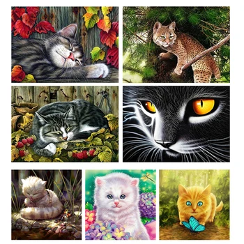 

5D DIY Full Drill Round Diamond Painting Kit Cat Portrayal Crystal Embroidery Mosaic Canvas Cross Stitch Home Decor Gift