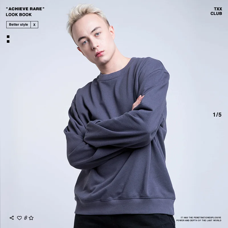 

2019 Tide Brand Autumn and Winter New Men's Clothing Thick Terry Simple Solid Color Wash Men's Sweatshirts