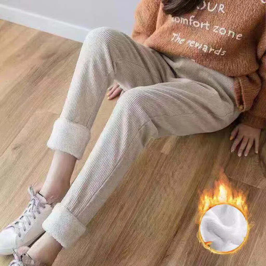 Warm Winter Pants Women Thick Pants Casual Loose Warm Fleece Women's Velvet Winter Pants Women Trousers#y3