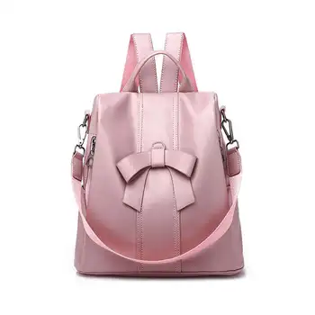 

Women'S Shoulder Backpack Soft Leather Sweet Lady Bow Casual Travel Backpack, Pink
