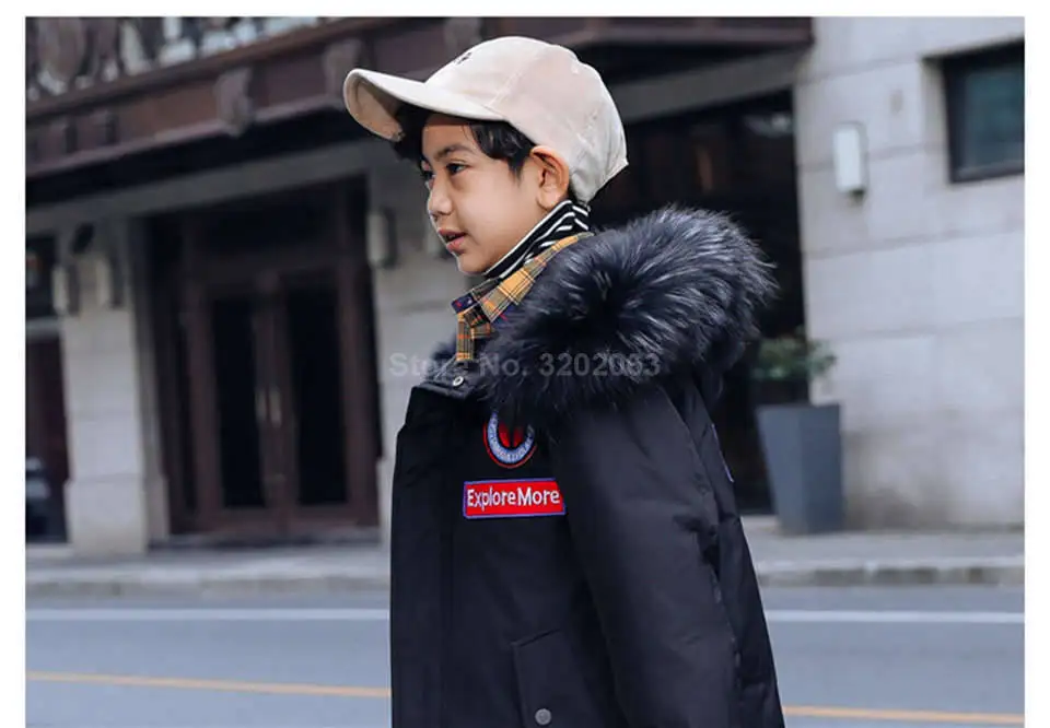 30 Degree Thick Warm Down Jackets Winter Boys Duck Down Coats Children Natural Fur Long Outerwear Kids Hooded Clothes 4-13 Year