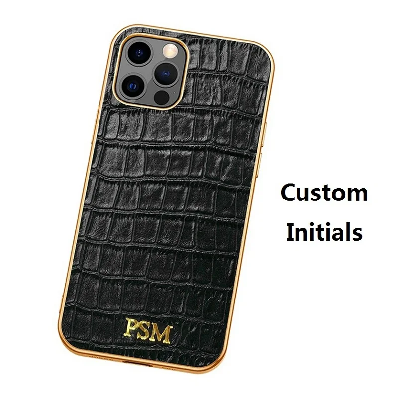 CUSTOM NAME Initials Letter Logo Genuiune Leather Case For iPhone 12 Pro Max Mini 11 Pro Cover mobile phone accessory dropship