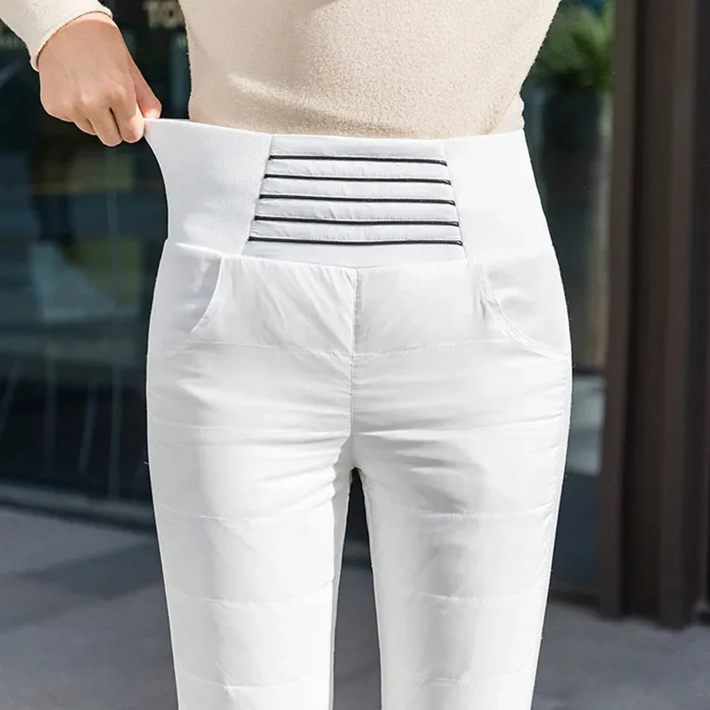 Winter Warm Duck Down Pants Korean Fashion Striped White Down