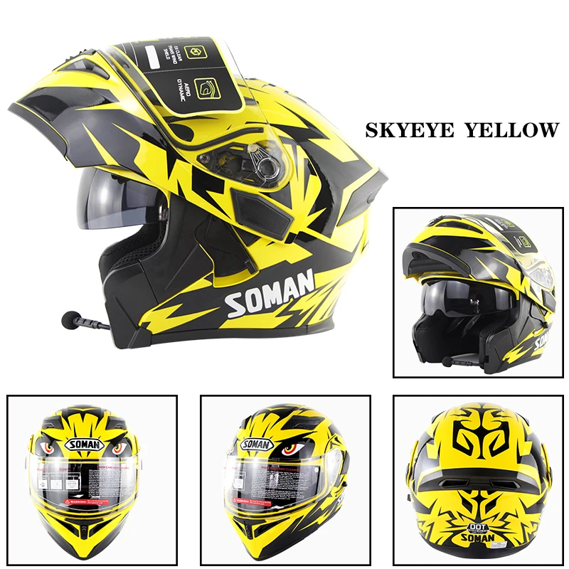 Soman Fullface шлем Bluetooth гарнитура Casco Abs Capacetes Para Moto двойной козырек Capacete мотоциклетные