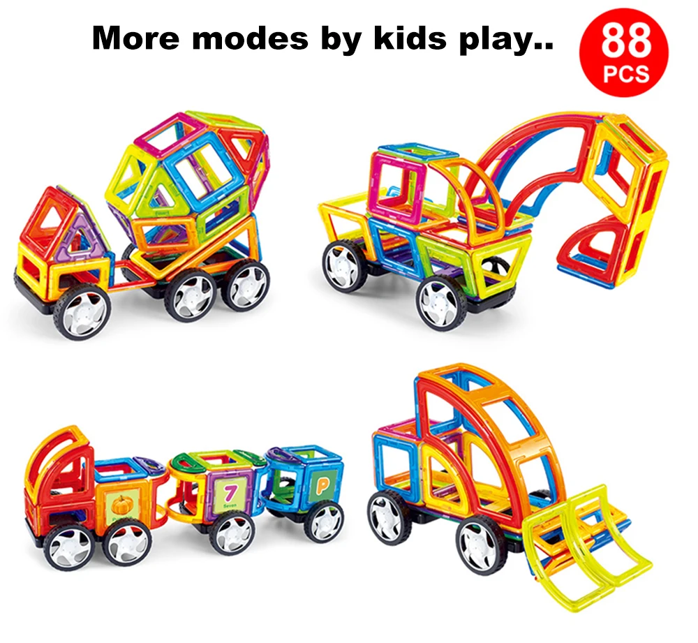 88 шт. стандартный размер Магнитная конструкция блоки 3D модель Строительные Кирпичи Детские развивающие игрушки инженерное транспортное