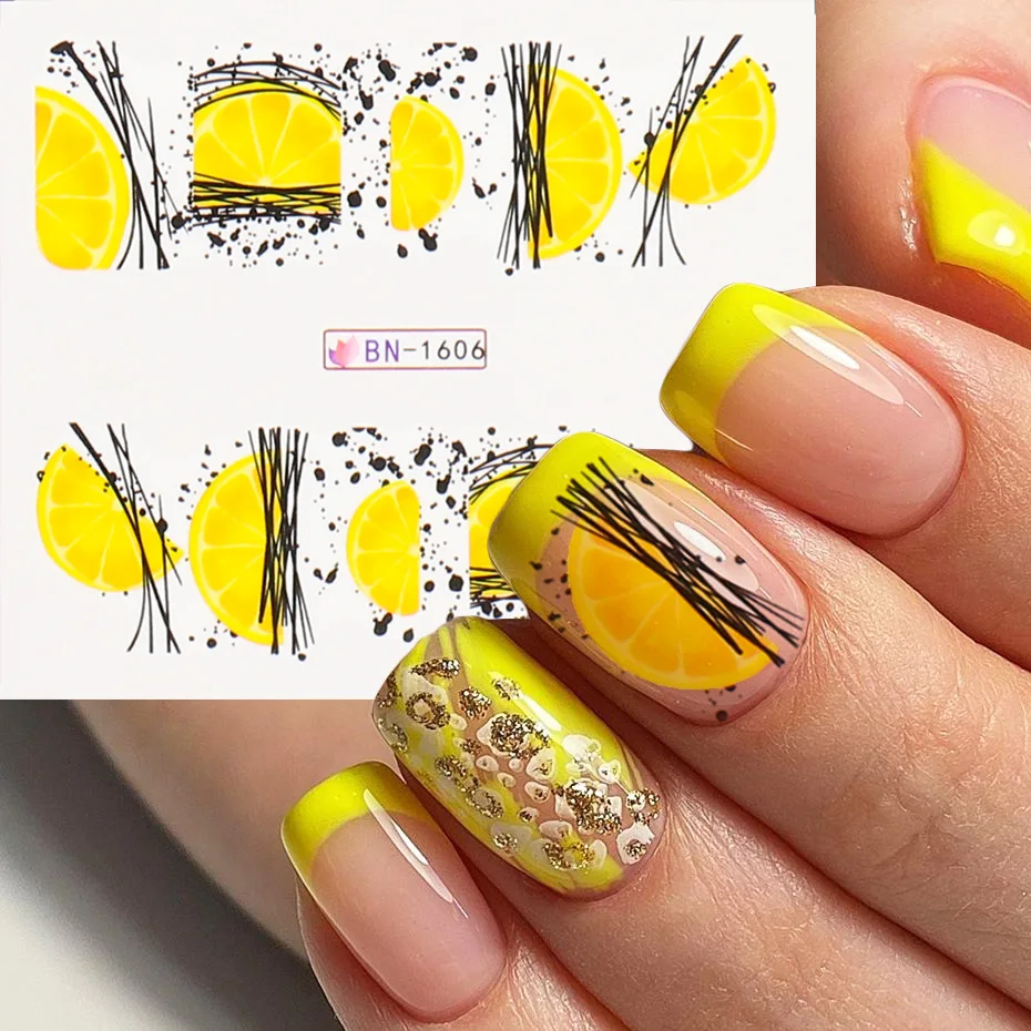 Watermark Slider Nail Sticker Strawberry Lemon Orange Summer Fruit Decal Nail Art Decoration Full Foils (5)