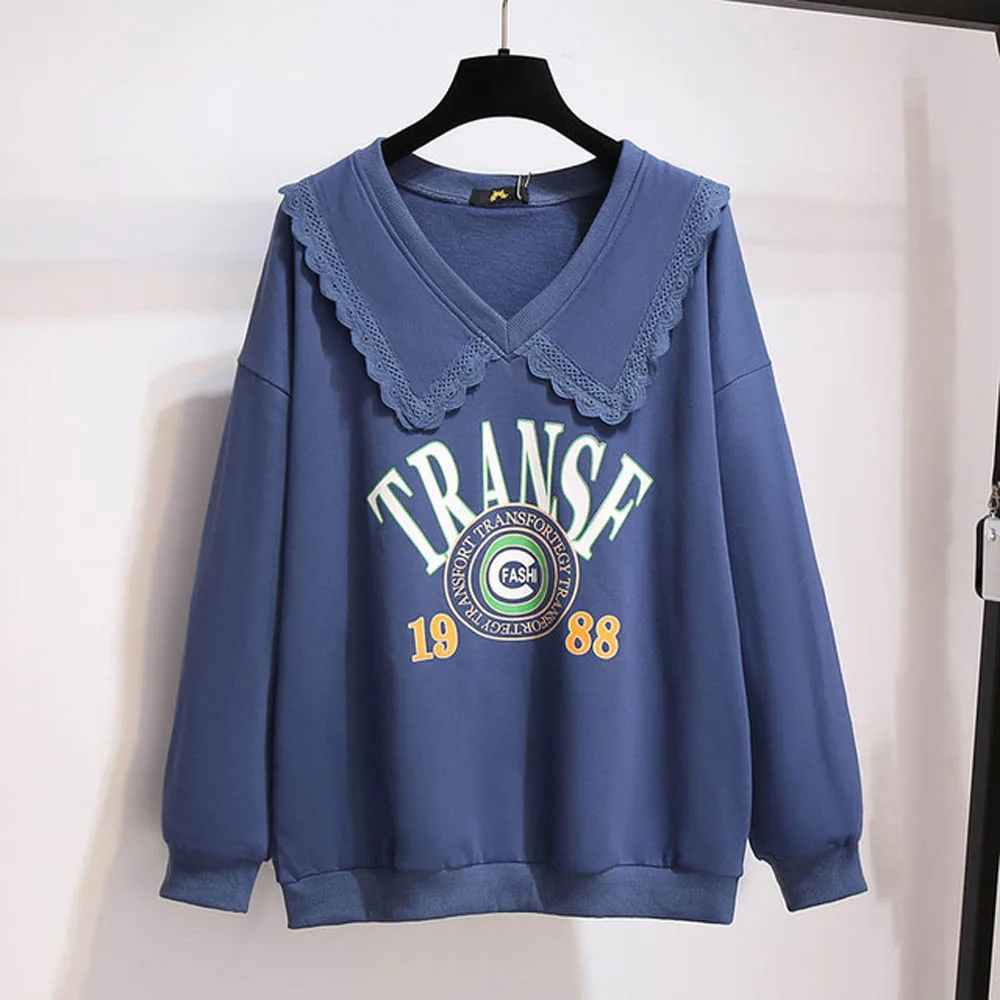 

150Kg Plus Size Women's Autumn Lazy Style Doll Collar Sweatshirts Bust 157cm 6XL 7XL 8XL 9XL 10XL Loose Slim Long-Sleeved Top