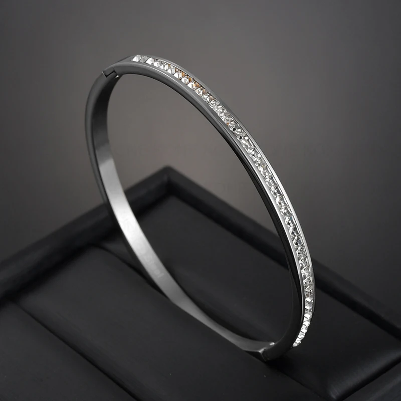 One row bangle UZone бренд один ряд кубического циркония браслет для женщин роскошный кристалл манжеты браслеты подарок на день рождения лучшие ювелирные изделия дружбы Pulsera - Окраска металла: One row bangle