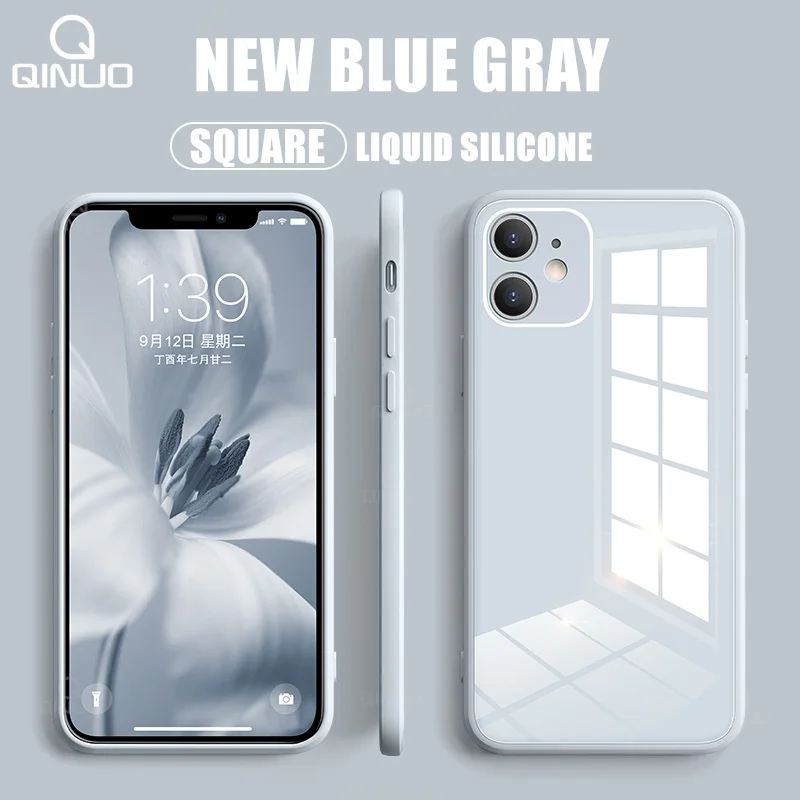 Прямоугольный чехол для телефона из жидкого силикона iPhone 12 11 Pro Max SE 2020 X XR XS 8 7 Plus
