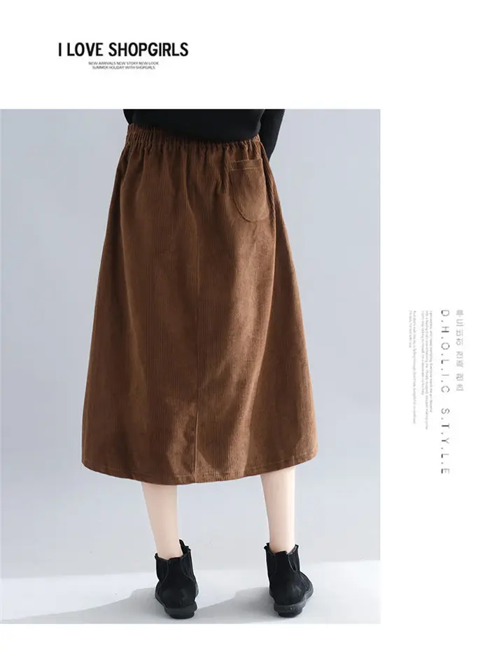 Женская одежда большого размера, осенне-зимние юбки, Новая женская юбка Вельветовая, эластичная юбка трапециевидной формы с высокой талией, f1954