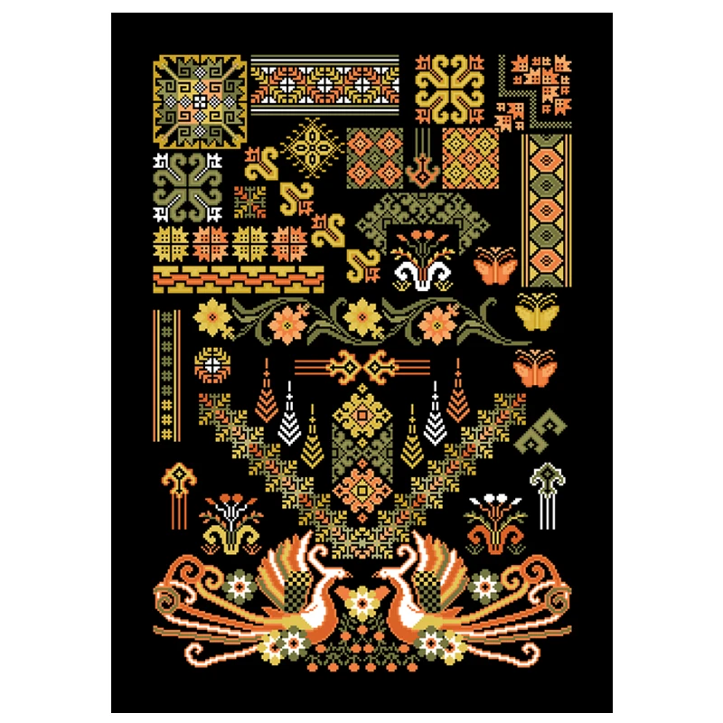 Phoenix Totem Patroon Cross Borduurwerk Kit Bloem Patroon Ontwerp 18ct 14ct 11ct Zwart Canvas Kruissteek Diy Handwerken