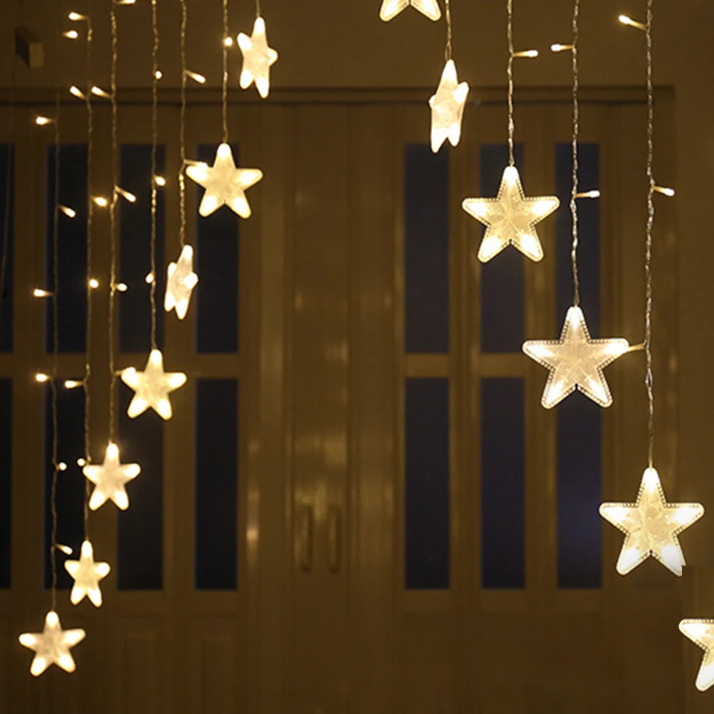 3 м рождественское освещение 220 В романтическая сказочная звезда светодиодный гирлянда для занавесок для дома спальни Свадебные гирлянды вечерние украшения