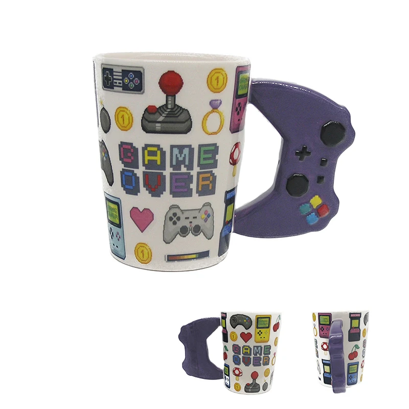 Новая игра над кофейной кружкой 3D игровой контроллер ручки чашки керамическая чашка молоко чай кружки Gameboy креативные рождественские подарки на день рождения - Цвет: Purple handle mug