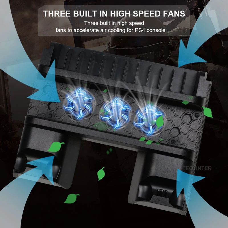 Вертикальная подставка с охлаждающим вентилятором для PS4/PS4 Slim/PS4 Pro зарядная