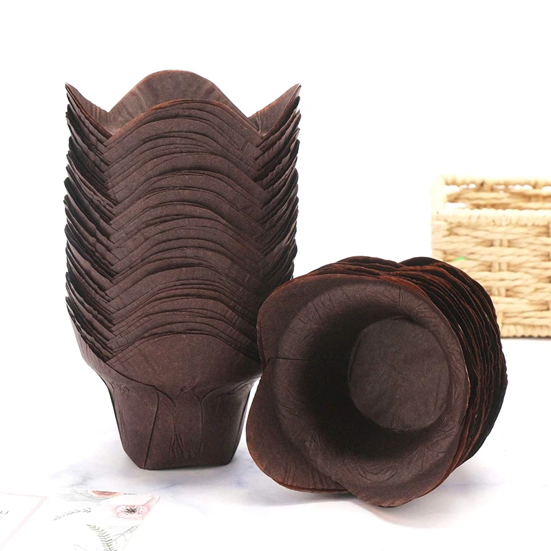 100 Pieces Lotus Baking Cupcake Muffin Liner Tissue, Baking Cup, Cake Stand, Muffin Liners, Home Party Bakery Use, Brown