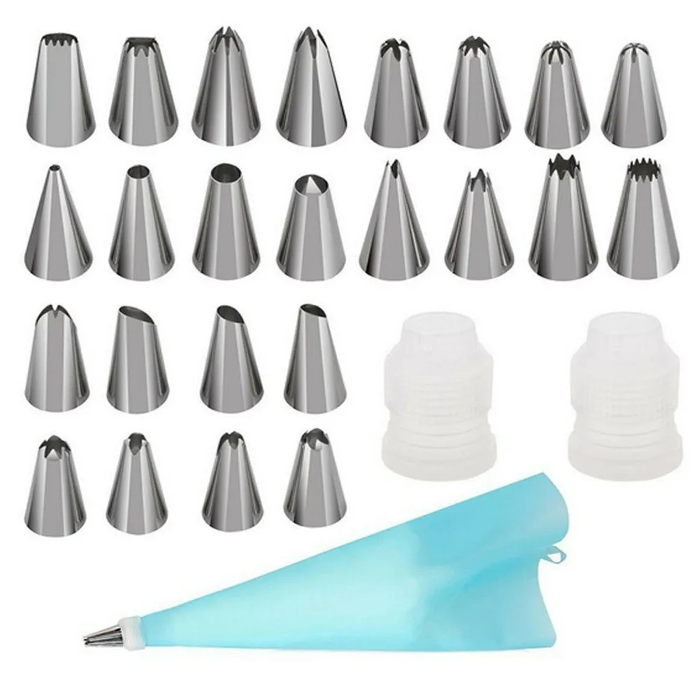 

24pcs Stainless Steel Icing Piping Nozzle Set with Box Reusable Silicone Cream Pastry Bag Cake Decorating Tool Kitchen Accessory