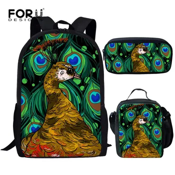 

FORUDESIGNS Peacock Children School Bags Set for Teen Girls Boys Schoolbag Kids Backpack Teenager Rucksack Cute Backpack Child