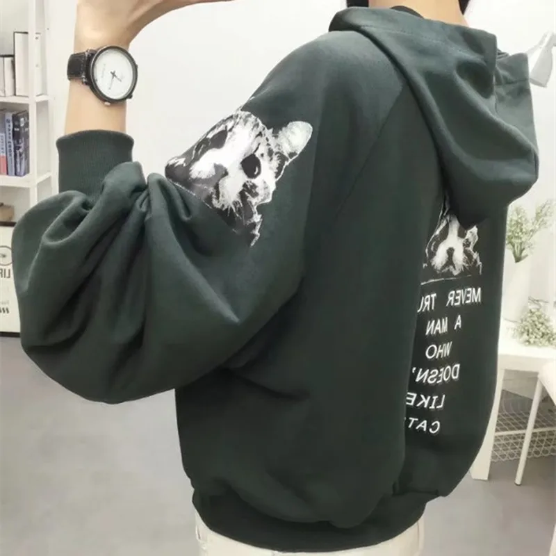 Милые кошки с длинным рукавом панк Толстовка Осень Зима harajuku kawaii толстовки